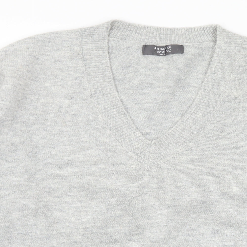 Primark Womens Grey V-Neck Acrylic Pullover Jumper Size 14 - 14-16