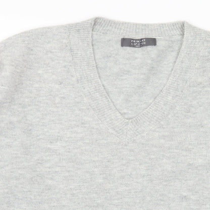 Primark Womens Grey V-Neck Acrylic Pullover Jumper Size 14 - 14-16