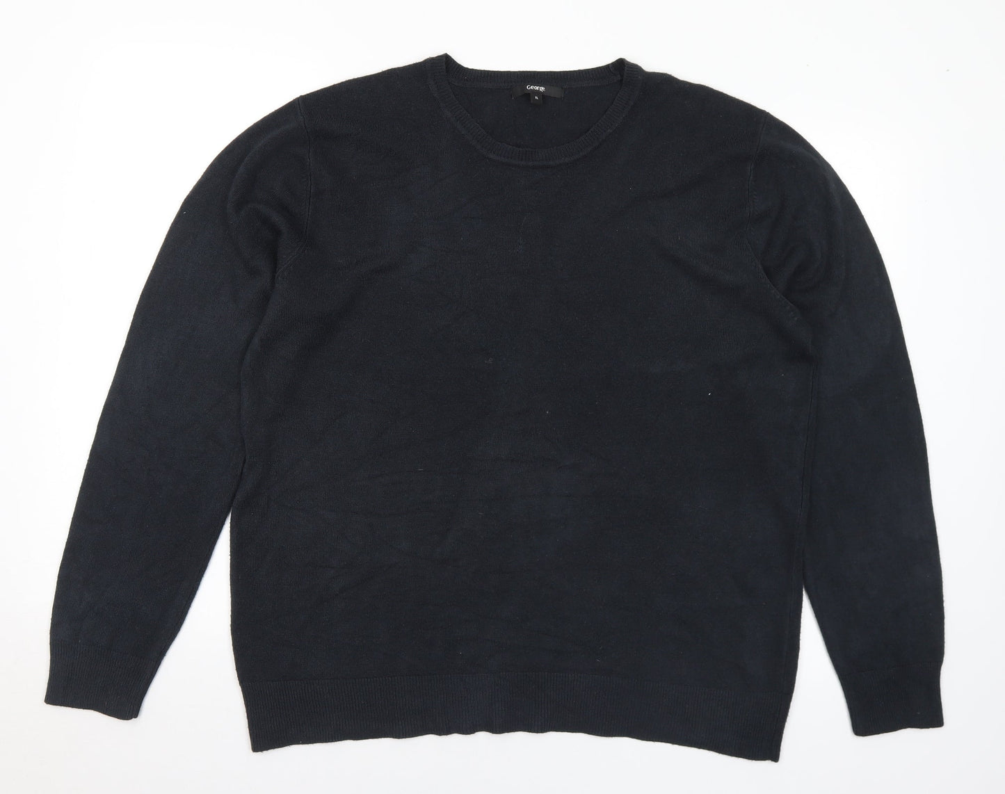 George Mens Black Round Neck Acrylic Pullover Jumper Size XL