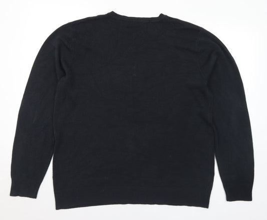 George Mens Black Round Neck Acrylic Pullover Jumper Size XL