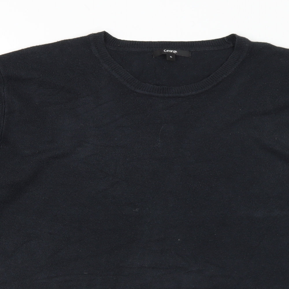 George Mens Black Round Neck Acrylic Pullover Jumper Size XL