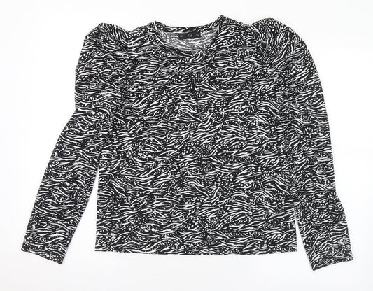 F&F Womens Black Geometric Polyester Basic Blouse Size 8 Round Neck