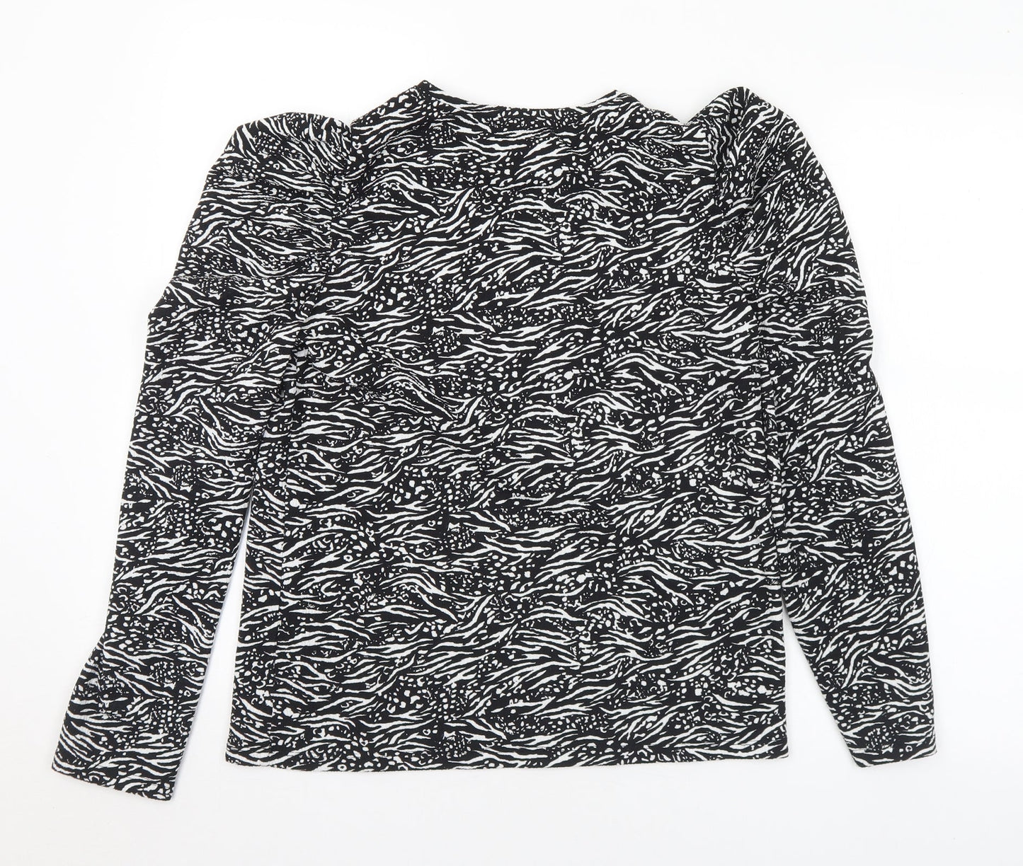 F&F Womens Black Geometric Polyester Basic Blouse Size 8 Round Neck