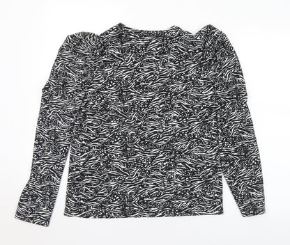 F&F Womens Black Geometric Polyester Basic Blouse Size 8 Round Neck