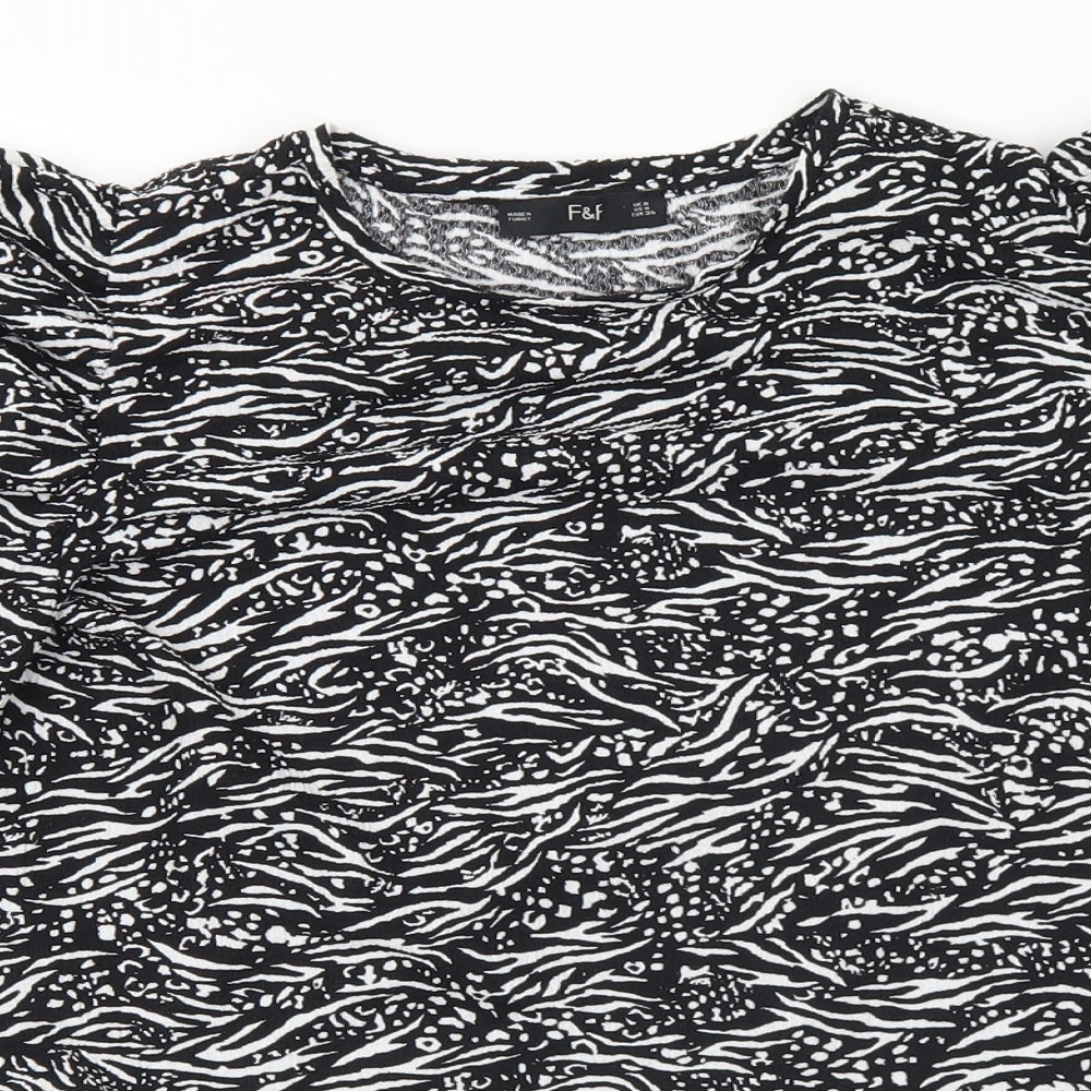 F&F Womens Black Geometric Polyester Basic Blouse Size 8 Round Neck