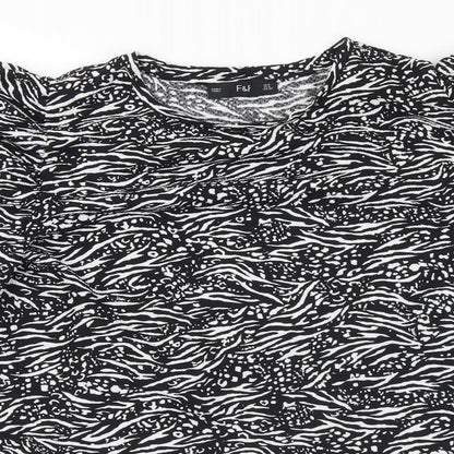 F&F Womens Black Geometric Polyester Basic Blouse Size 8 Round Neck