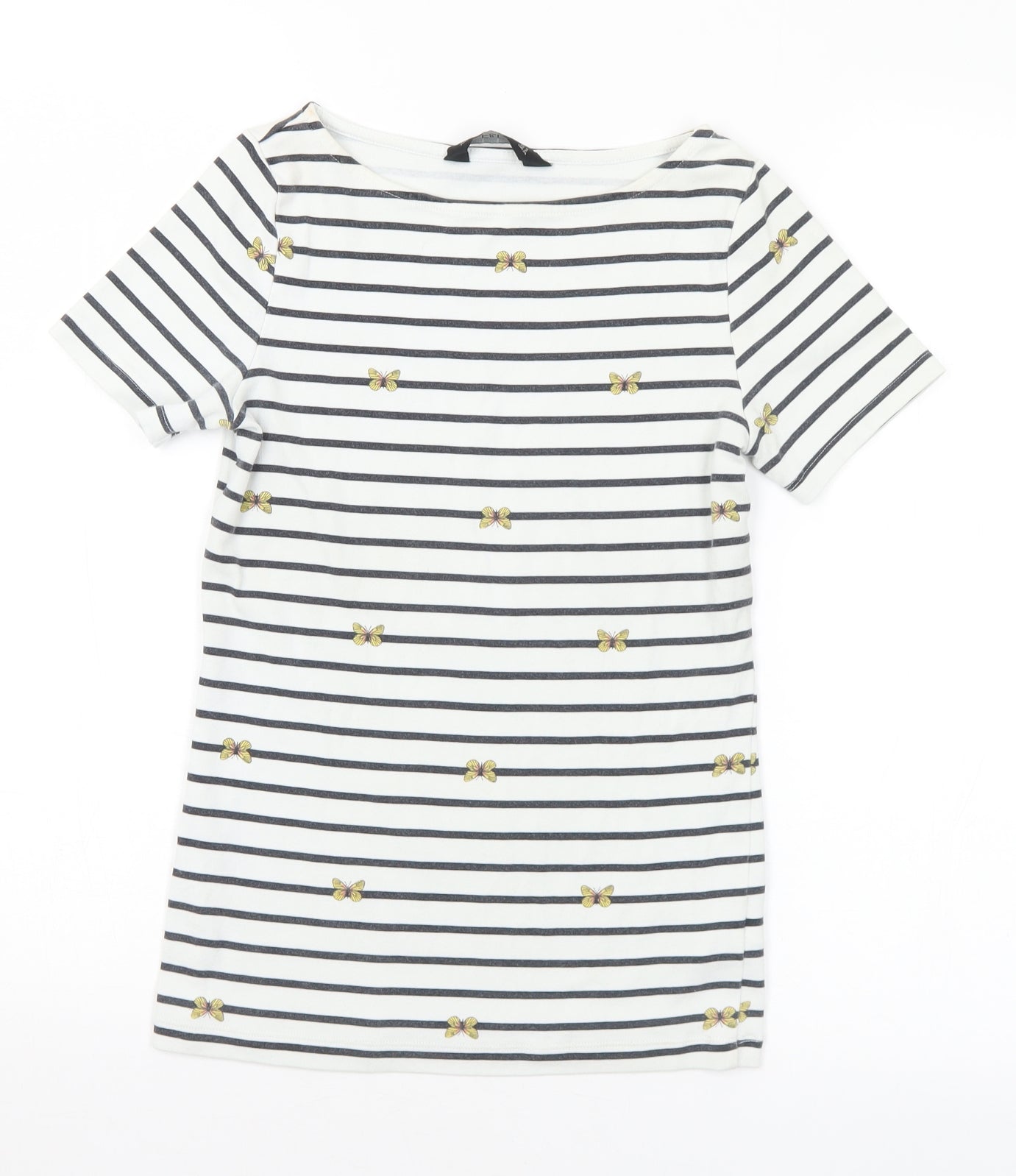 F&F Womens Multicoloured Striped Cotton Basic T-Shirt Size 6 Boat Neck