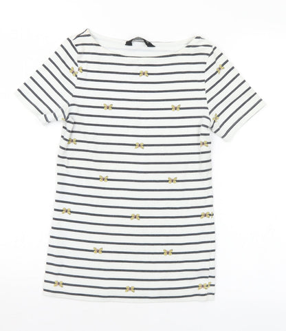 F&F Womens Multicoloured Striped Cotton Basic T-Shirt Size 6 Boat Neck