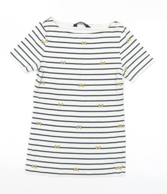 F&F Womens Multicoloured Striped Cotton Basic T-Shirt Size 6 Boat Neck