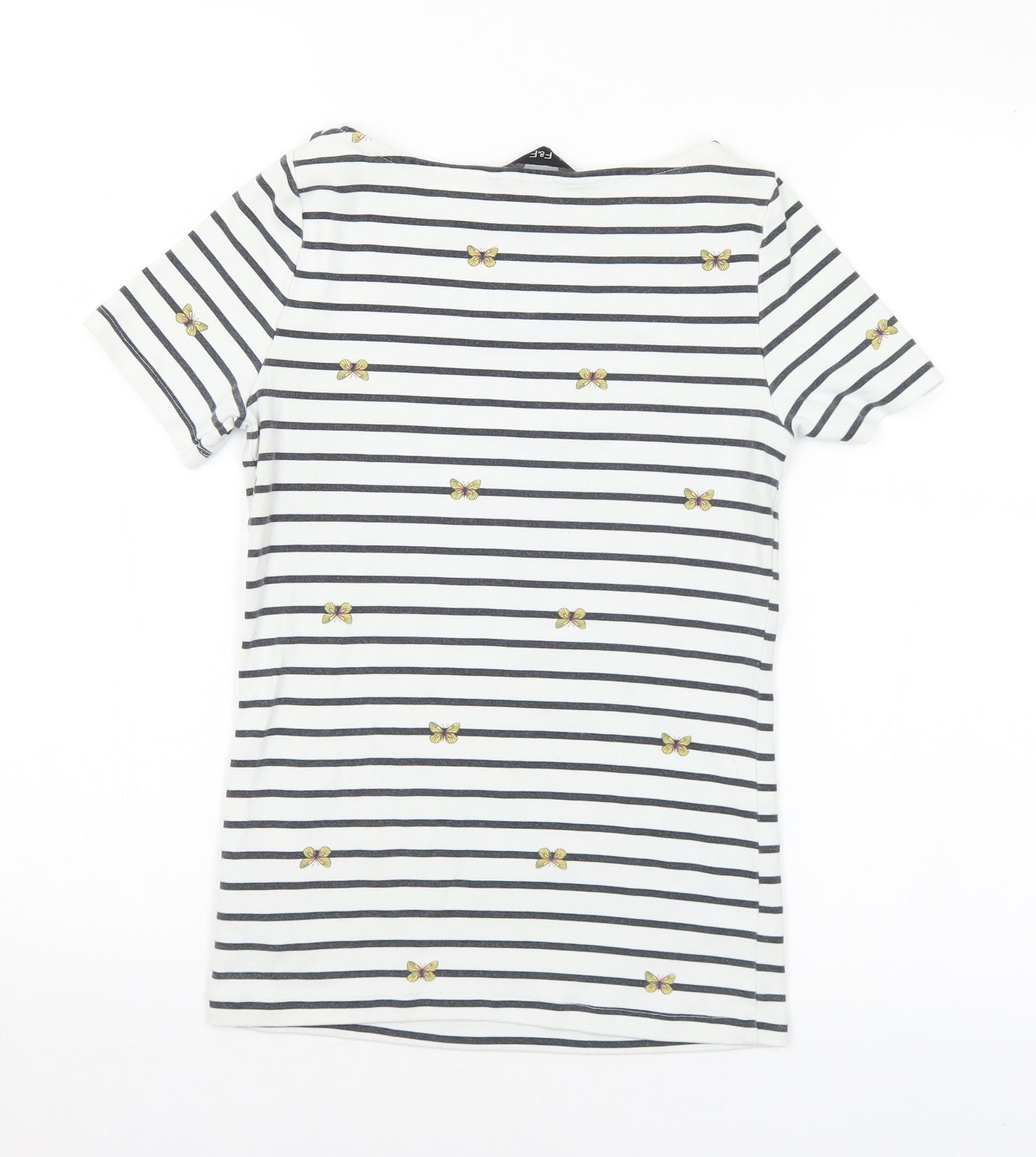 F&F Womens Multicoloured Striped Cotton Basic T-Shirt Size 6 Boat Neck