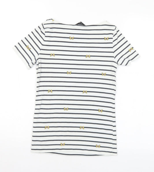 F&F Womens Multicoloured Striped Cotton Basic T-Shirt Size 6 Boat Neck