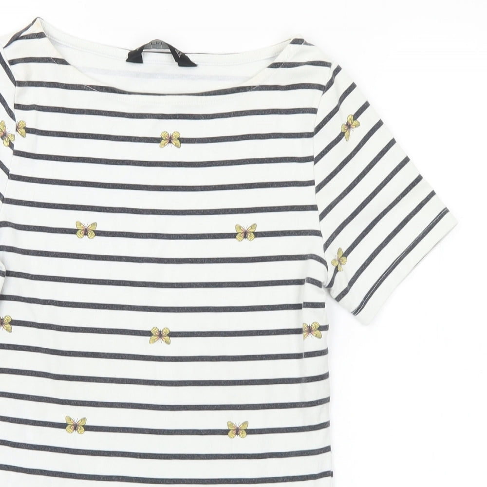 F&F Womens Multicoloured Striped Cotton Basic T-Shirt Size 6 Boat Neck