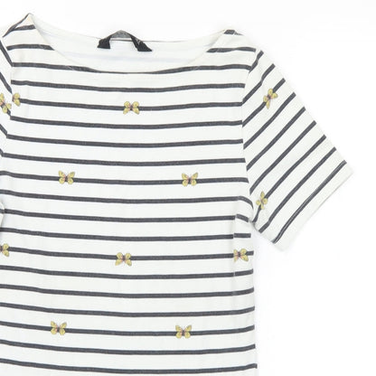 F&F Womens Multicoloured Striped Cotton Basic T-Shirt Size 6 Boat Neck