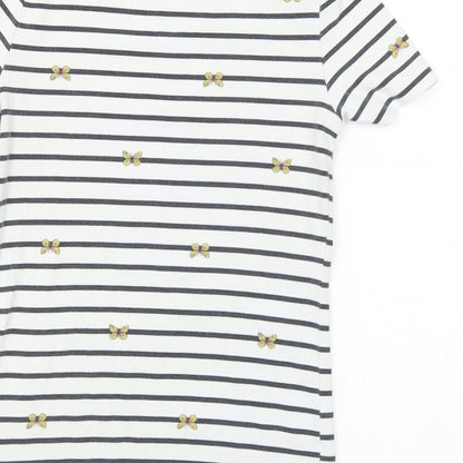 F&F Womens Multicoloured Striped Cotton Basic T-Shirt Size 6 Boat Neck