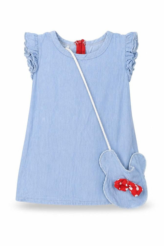 Preworn Girls Blue Cotton T-Shirt Dress Size 18-24 Months Scoop Neck - With Bag