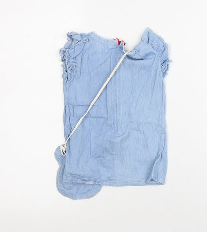 Preworn Girls Blue Cotton T-Shirt Dress Size 18-24 Months Scoop Neck - With Bag