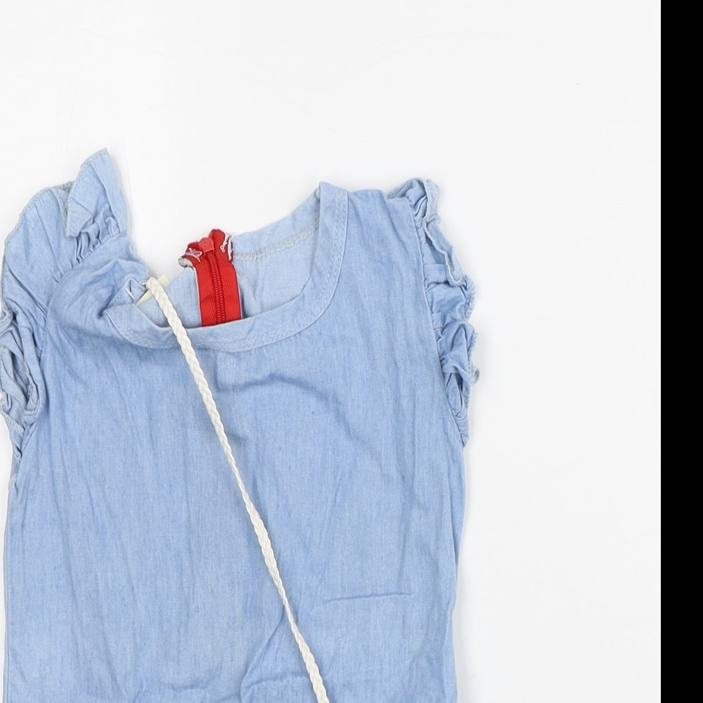 Preworn Girls Blue Cotton T-Shirt Dress Size 18-24 Months Scoop Neck - With Bag