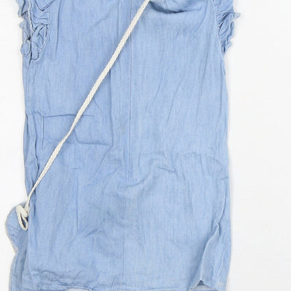 Preworn Girls Blue Cotton T-Shirt Dress Size 18-24 Months Scoop Neck - With Bag