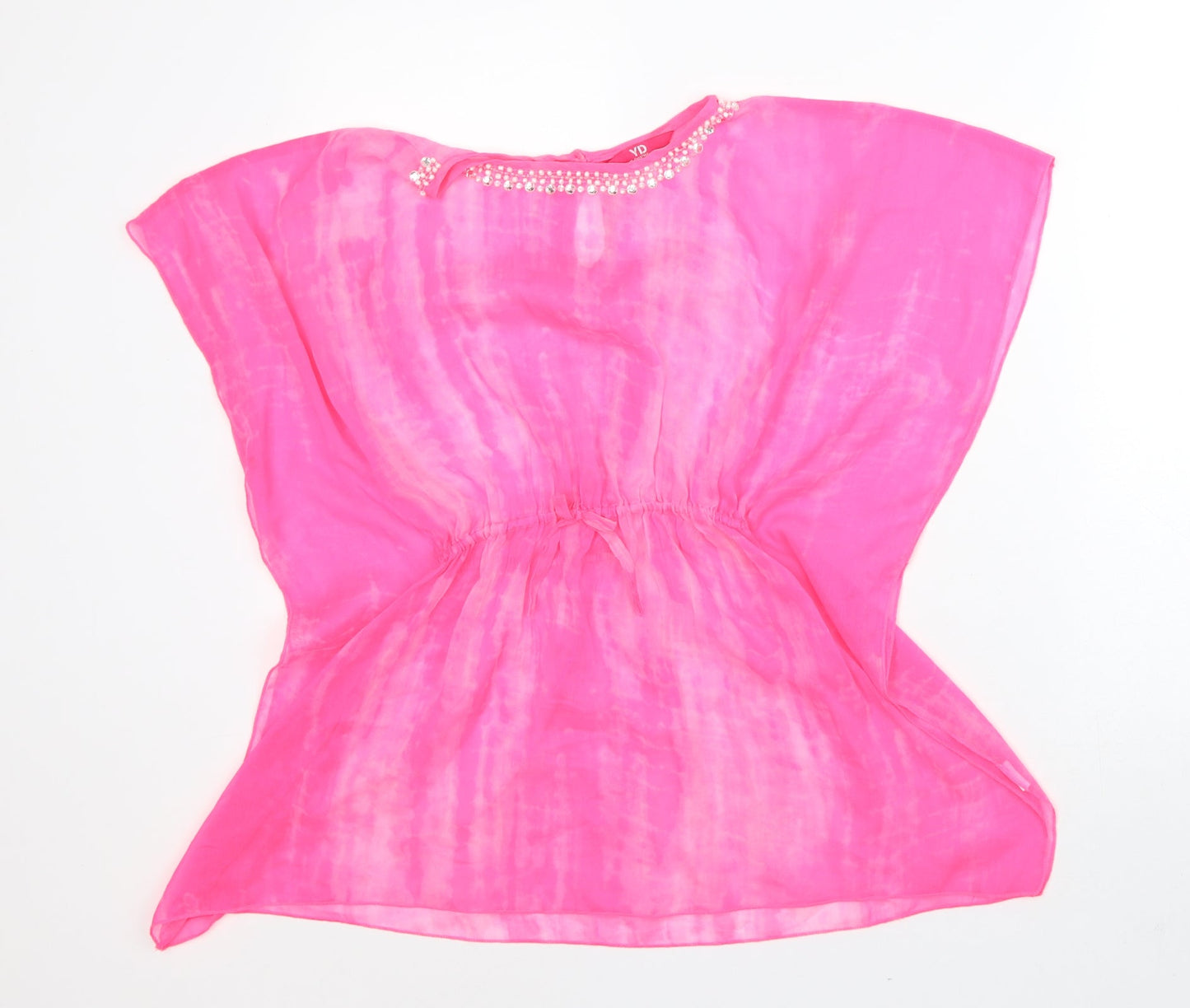 YD Girls Pink Geometric Polyester Tunic T-Shirt Size 10-11 Years Scoop Neck - Tie Dye