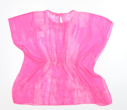 YD Girls Pink Geometric Polyester Tunic T-Shirt Size 10-11 Years Scoop Neck - Tie Dye