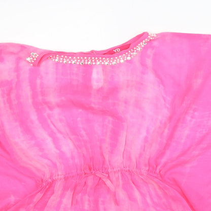 YD Girls Pink Geometric Polyester Tunic T-Shirt Size 10-11 Years Scoop Neck - Tie Dye