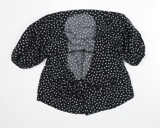George Womens Black Polka Dot Viscose Tunic Blouse Size 10 Round Neck