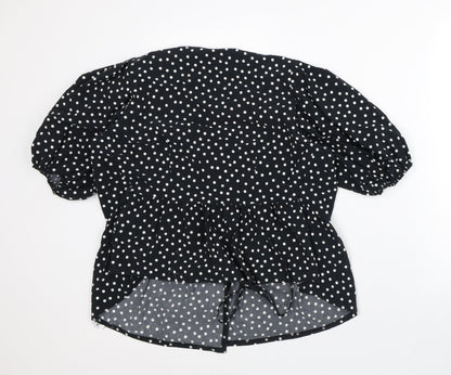 George Womens Black Polka Dot Viscose Tunic Blouse Size 10 Round Neck