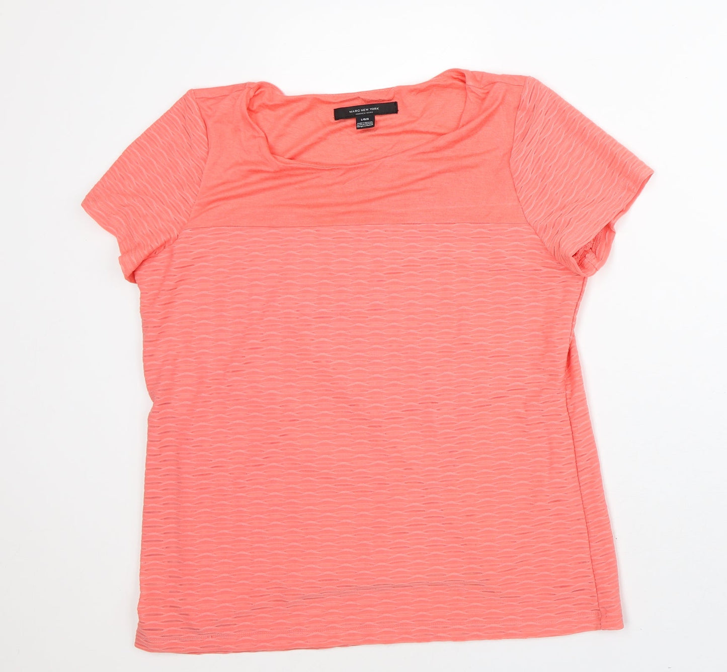 Marc New York Womens Orange Geometric Polyester Basic T-Shirt Size L Round Neck - 2 Layers