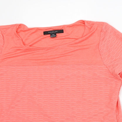 Marc New York Womens Orange Geometric Polyester Basic T-Shirt Size L Round Neck - 2 Layers