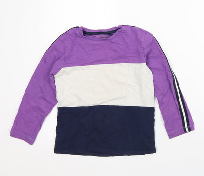 NEXT Girls Purple Striped Cotton Basic T-Shirt Size 6-7 Years Crew Neck
