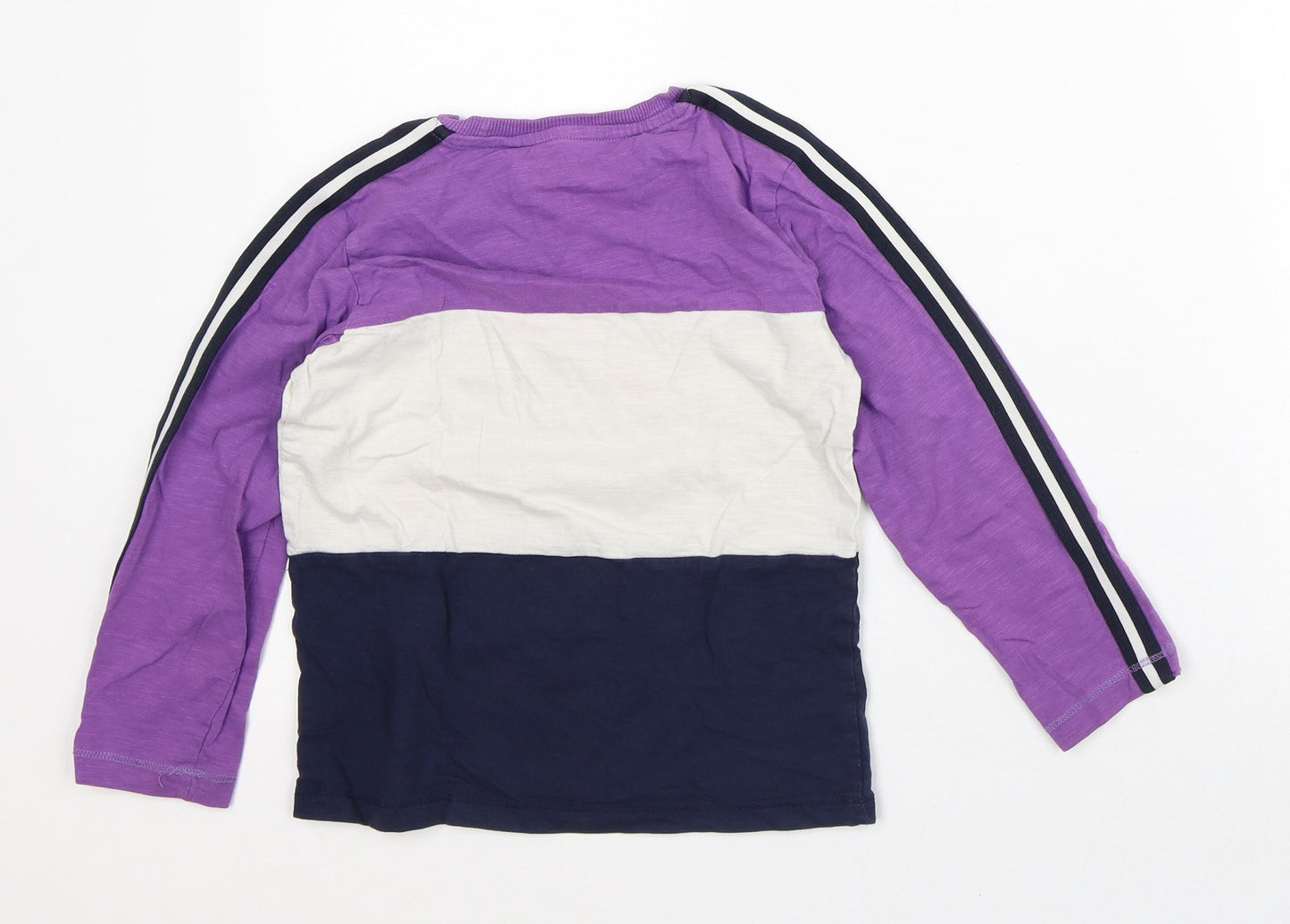 NEXT Girls Purple Striped Cotton Basic T-Shirt Size 6-7 Years Crew Neck