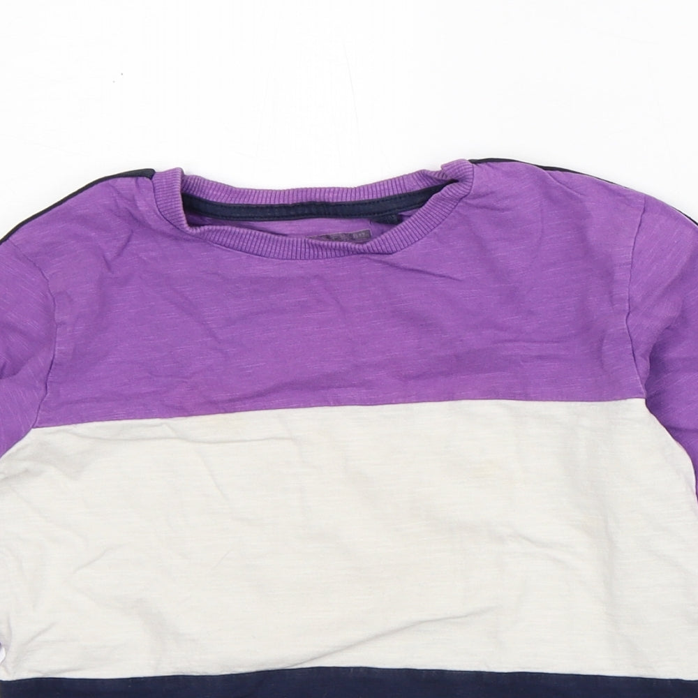 NEXT Girls Purple Striped Cotton Basic T-Shirt Size 6-7 Years Crew Neck