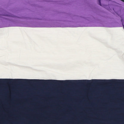 NEXT Girls Purple Striped Cotton Basic T-Shirt Size 6-7 Years Crew Neck
