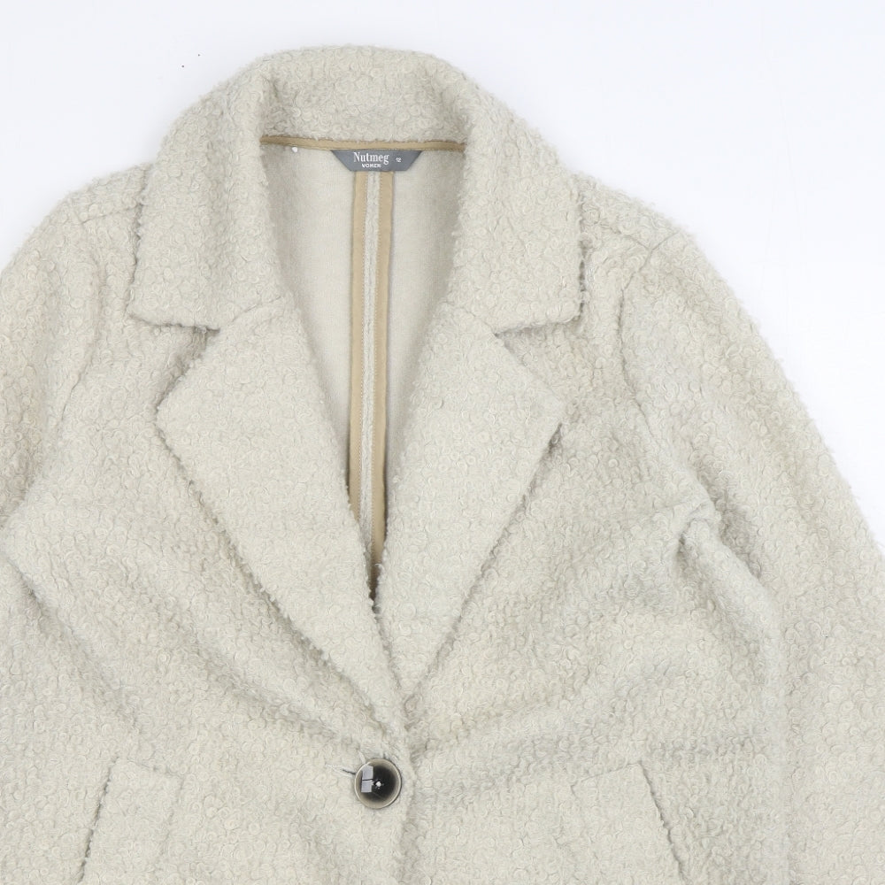 Nutmeg Womens White Overcoat Coat Size 12 Button