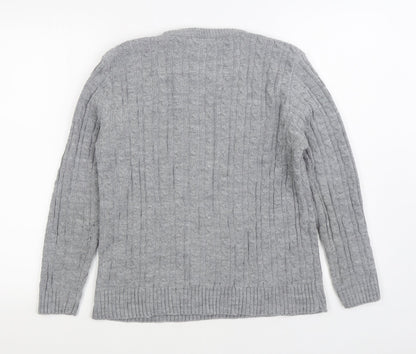 Envy Womens Grey Round Neck Acrylic Pullover Jumper Size XL