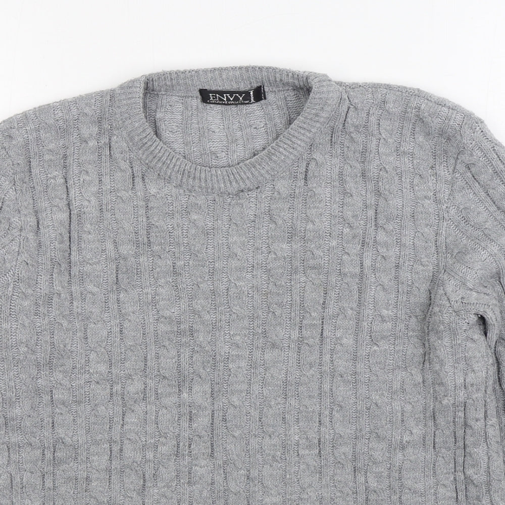 Envy Womens Grey Round Neck Acrylic Pullover Jumper Size XL
