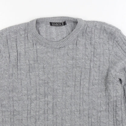 Envy Womens Grey Round Neck Acrylic Pullover Jumper Size XL