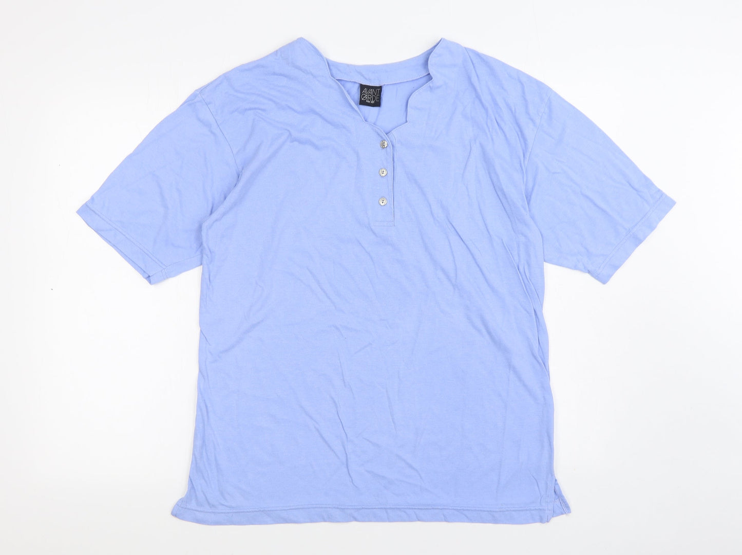 Avant Garde Womens Blue Polyester Basic T-Shirt Size L V-Neck