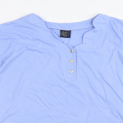 Avant Garde Womens Blue Polyester Basic T-Shirt Size L V-Neck