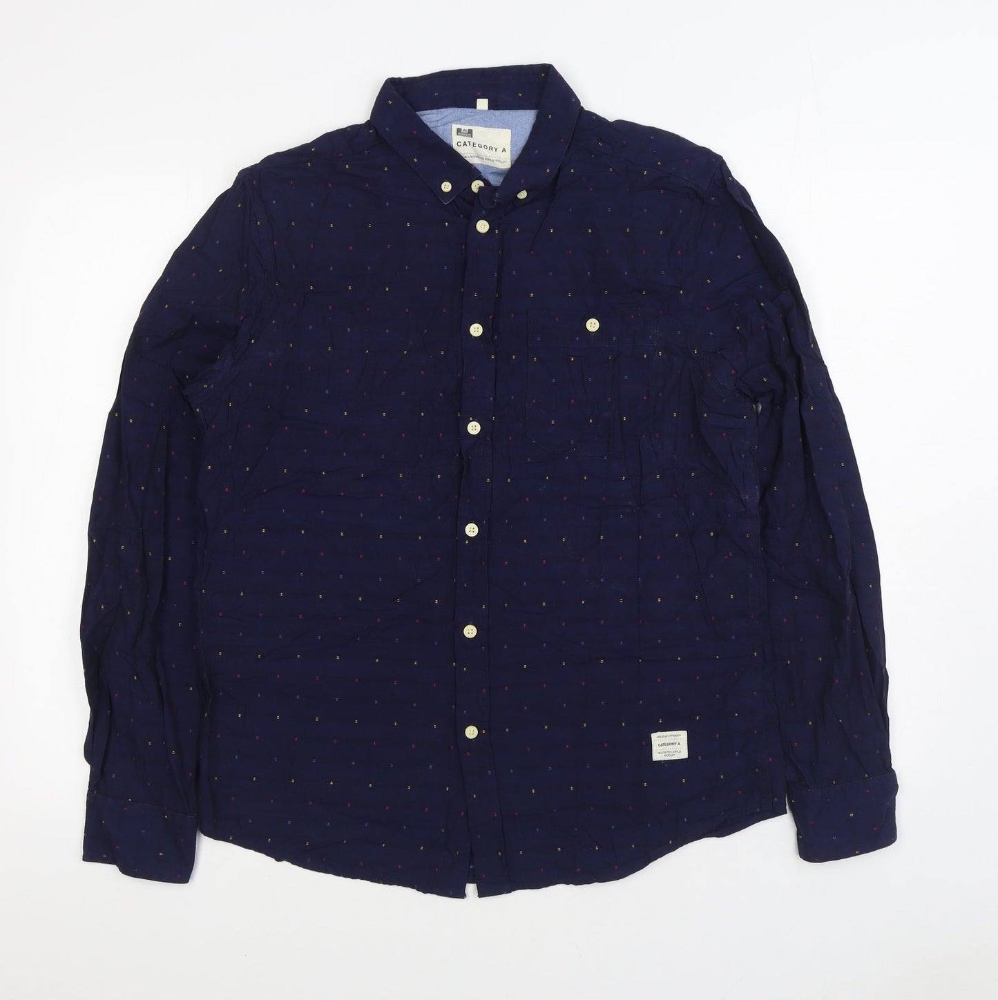Mens UK Size L Category A Blue  Button-Up Long Sleeve Casual Shirt