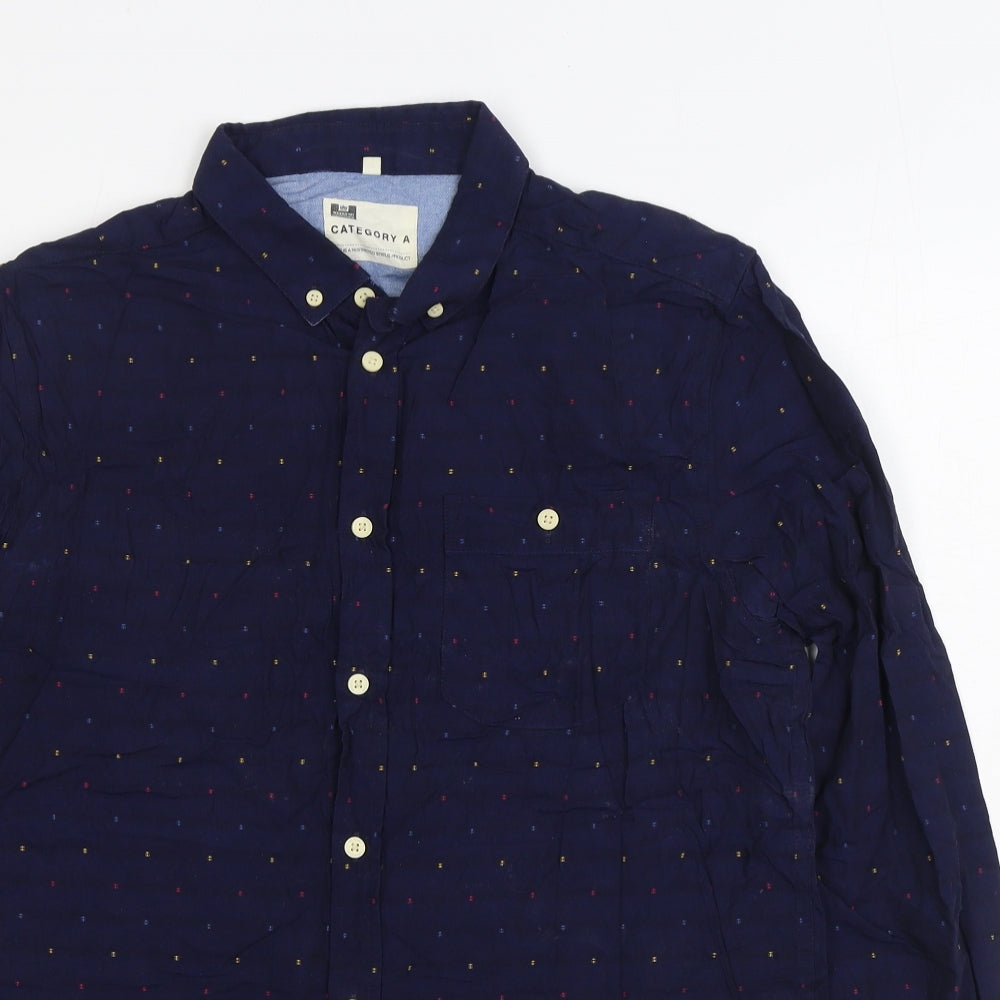 Mens UK Size L Category A Blue  Button-Up Long Sleeve Casual Shirt