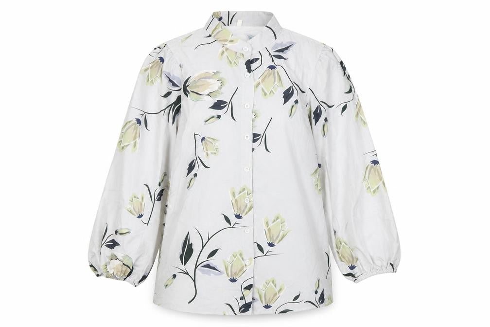 Preworn Womens Grey Floral Cotton Basic Blouse Size M Round Neck
