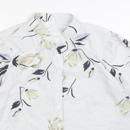 Preworn Womens Grey Floral Cotton Basic Blouse Size M Round Neck