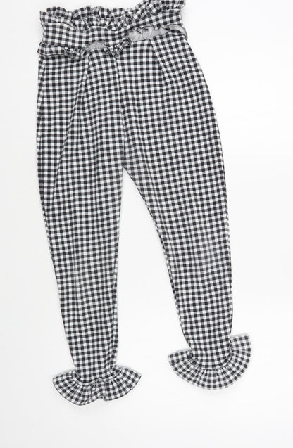 PRETTYLITTLETHING Womens Black Check Polyester Cropped Trousers Size 6 L24 in Regular