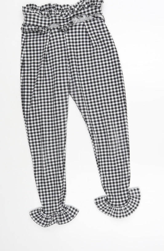 PRETTYLITTLETHING Womens Black Check Polyester Cropped Trousers Size 6 L24 in Regular