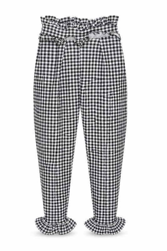 PRETTYLITTLETHING Womens Black Check Polyester Cropped Trousers Size 6 L24 in Regular