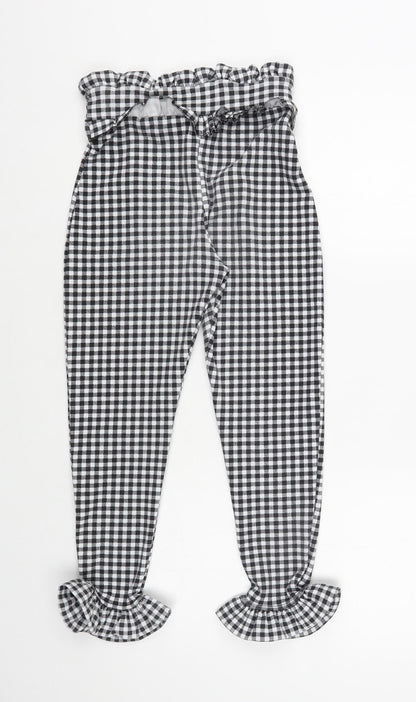 PRETTYLITTLETHING Womens Black Check Polyester Cropped Trousers Size 6 L24 in Regular
