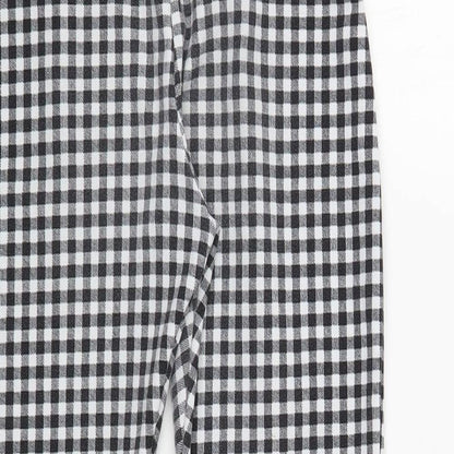PRETTYLITTLETHING Womens Black Check Polyester Cropped Trousers Size 6 L24 in Regular