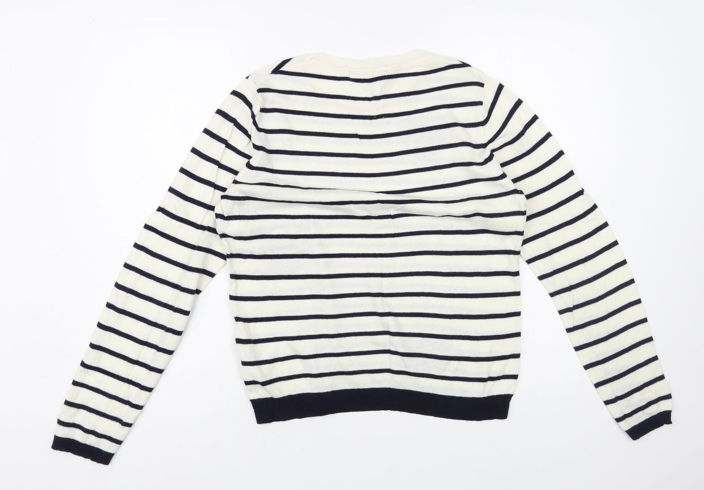 NEXT Womens White Crew Neck Striped Acrylic Pullover Jumper Size 8 - Hearts