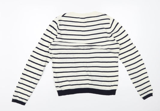 NEXT Womens White Crew Neck Striped Acrylic Pullover Jumper Size 8 - Hearts